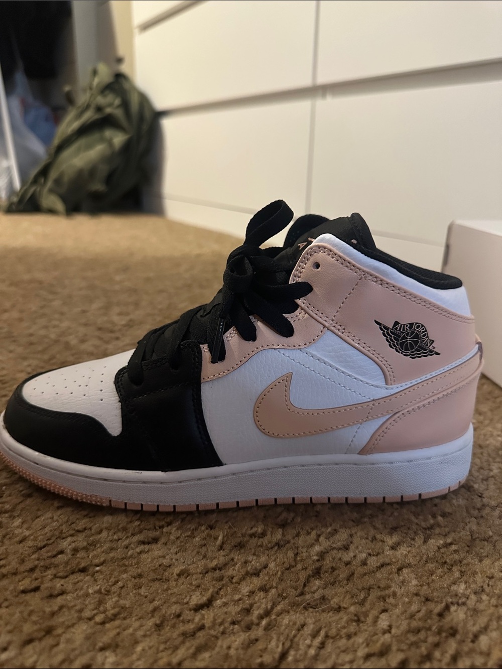 Jordan Kids Mid-Top Sneakers - Black, White & Pale Pink